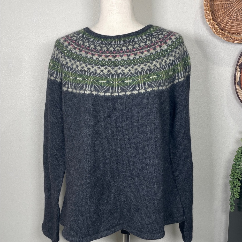 NWTs Womens ALPS Fair Isles Wool Blend Crewneck Sweater X-Large Gray Green Pink